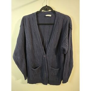 Vintage Erik Stewart Women's Blue Cable Knit Fisherman Sweater Size L Staple